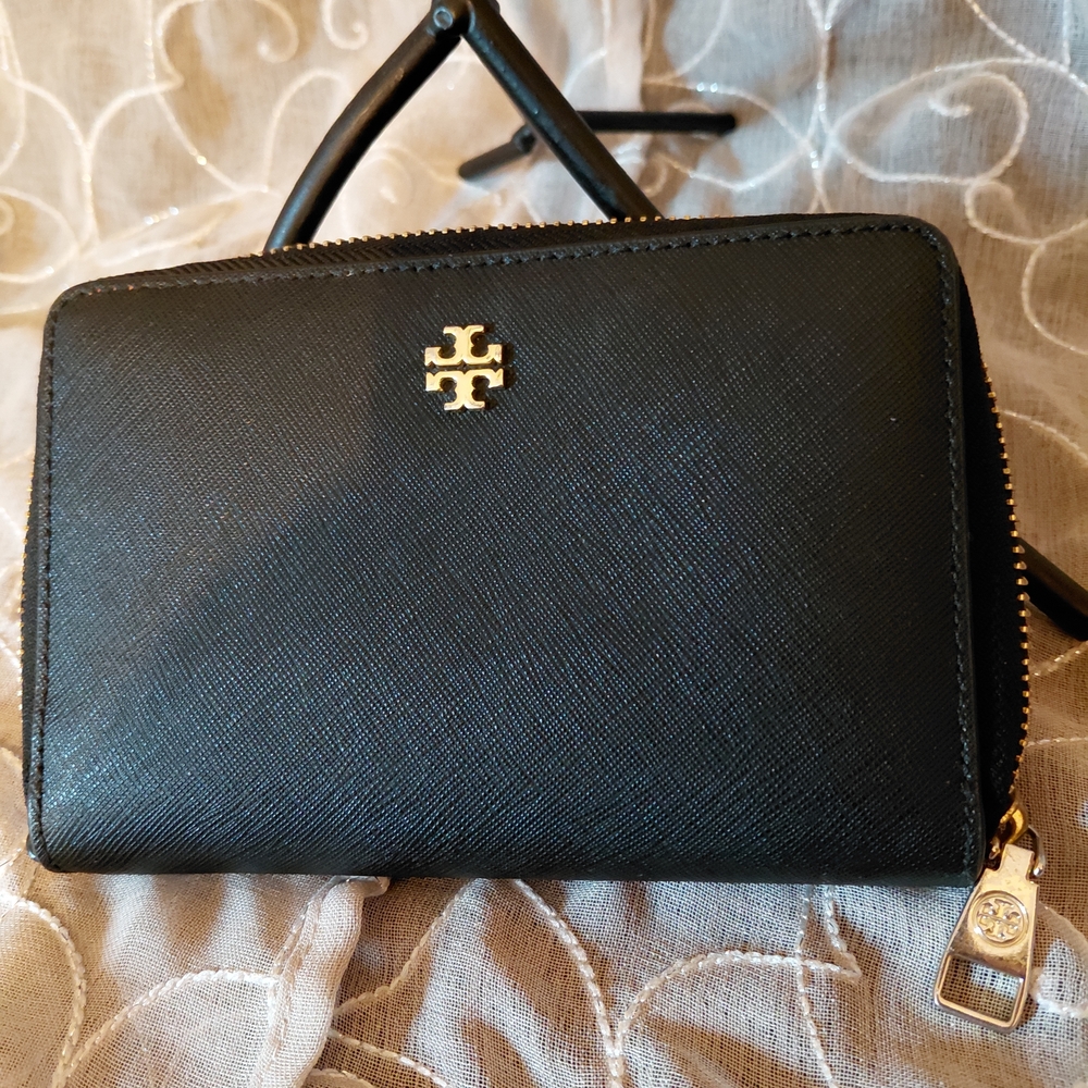 Tory Burch Black Wallet with Gold Accents